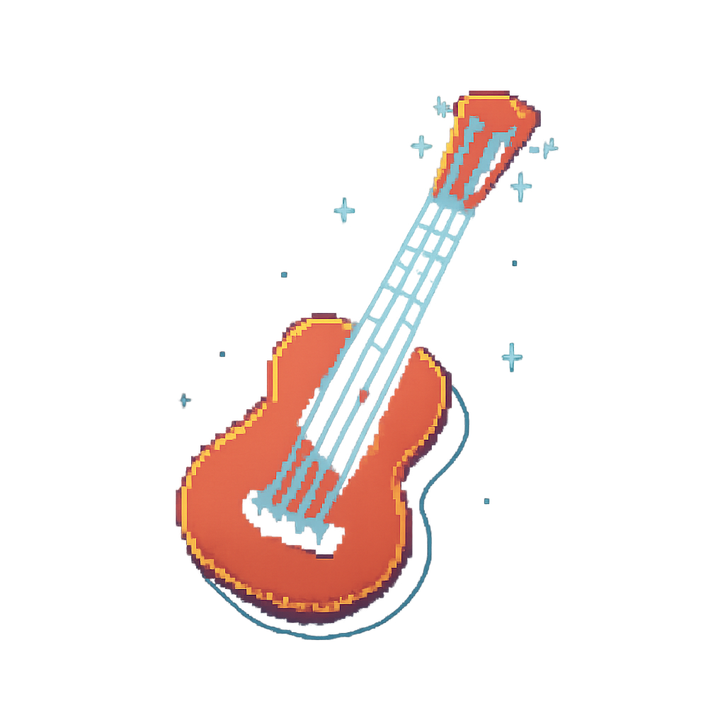 Glowing pixel-art ukulele